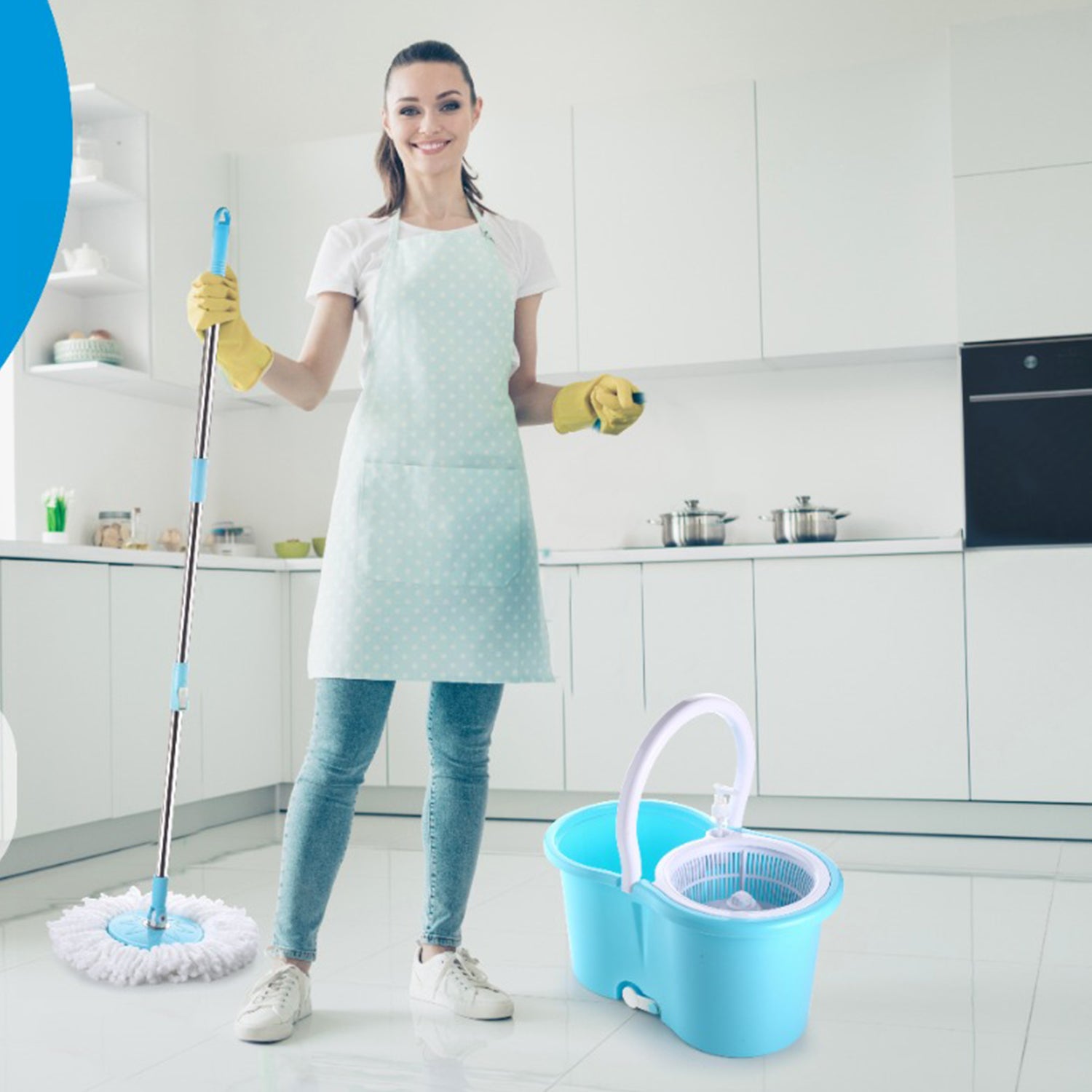 8702 Plastic Spinner Bucket Mop 360 Degree Self Spin Wringing with 2 Absorbers for Home and Office Floor Cleaning Mops Set DeoDap 8702 Plastic Spinner Bucket Mop 360 Degree Self Spin Wringing with 2 Absorbers for Home and Office Floor Cleaning Mops Set DeoDap